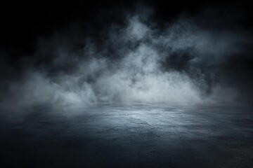 Fototapeta premium Dark background, concrete floor with smoke and fog, spotlights on the ground, space for product presentation, mockup
