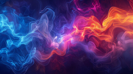 Fototapeta premium A vibrant abstract composition of swirling, colorful smoke-like shapes, with a sense of ethereal lightness and fluidity, set against a dark background.
