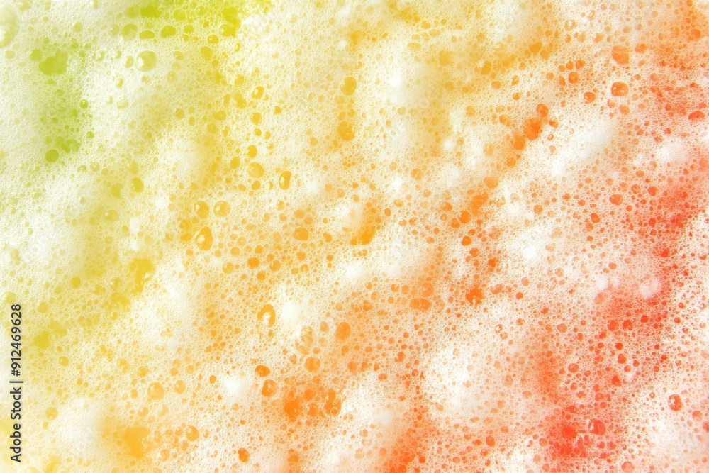 Poster an abstract close-up of foam bubbles in varying colors of green, yellow, and orange, creating a vibr