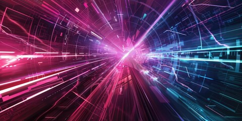 Obraz premium Abstract digital tunnel with neon lights.