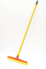 Yellow and Red Floor Squeegee with Handle Isolated on White Background