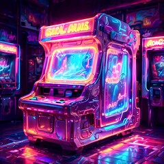 Retro Radiance, Neon Arcade Machine in a High-Resolution Gaming Scene
