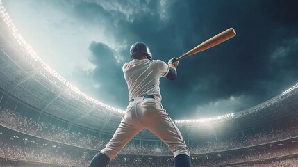 Generative AI, Professional baseball player holding bat on sport stadium