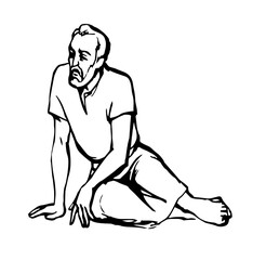 Vector drawing. Man sitting on the ground