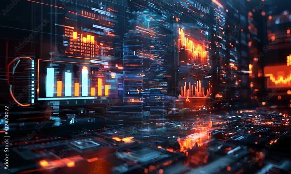 Aufkleber futuristic data center with glowing digital displays