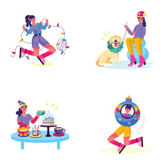Fototapeta premium Set of Christmas Party Flat Illustrations