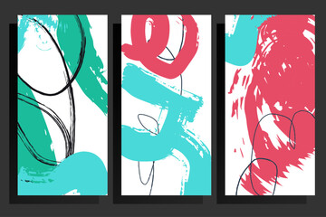 Set of creative artistic card templates. Grunge brush strokes, texture, creative design