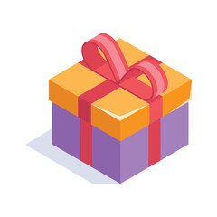 An isometric icon of wrapped gift box in modern design style