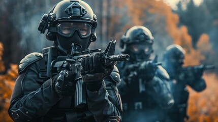 Group of police officers during an exercise at training