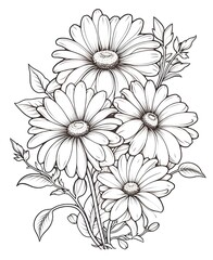 Fototapeta premium flower outline illustration coloring book page design, flower black and white line art drawing coloring book pages for children and adults,Line art garden flowers set. Botanical illustration