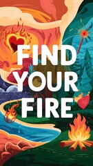 Obraz premium Find Your Fire colorful background and text (T-shirt Design Motivational Quote, Illustration ,Typography)