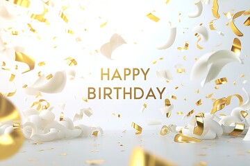Elegant "HAPPY BIRTHDAY" message adorned with gold foil accents on a crisp white canvas, adding a touch of luxury to the celebration.