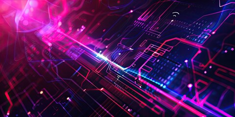 Obraz premium Abstract futuristic neon circuit board.