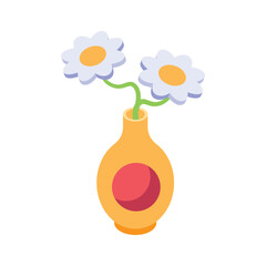 A colorful vase holding two blooming flowers, representing nature and beauty