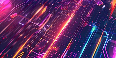 Obraz premium Abstract glowing neon circuit board.