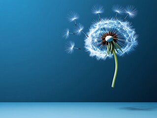 Delicate dandelion seeds drifting in the wind, embodying a sense of letting go, more clarity with clear light and sharp focus, high detailed