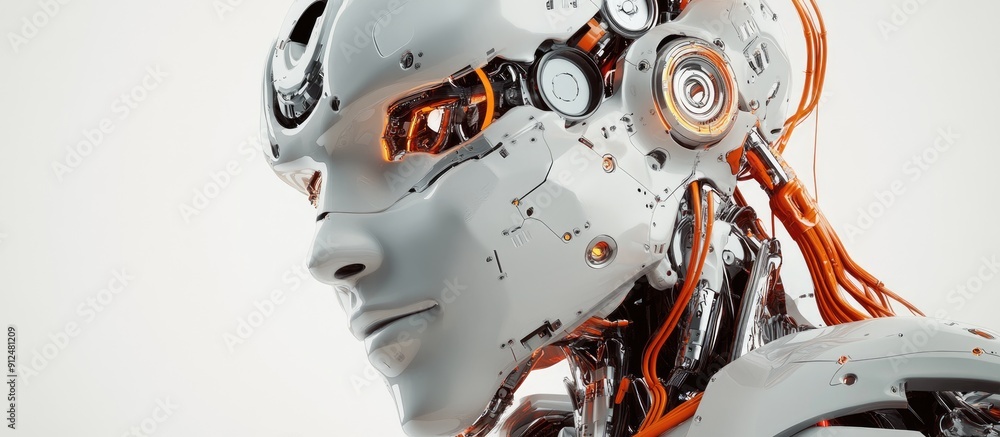 Poster futuristic 3d rendering of advanced robot technology highlighting concepts of artificial intelligenc