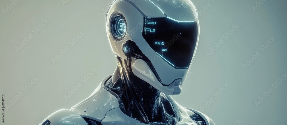 Poster futuristic 3d illustration of a humanoid robot emphasizing artificial intelligence coding technology