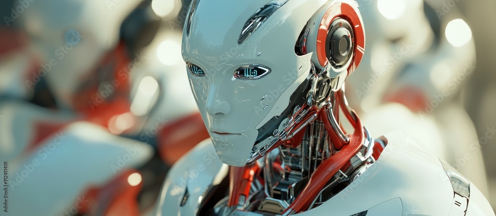 Poster futuristic 3d rendering of advanced droid robot technology showcasing artificial intelligence and ma