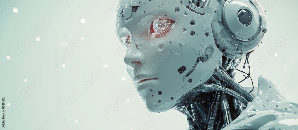 Poster futuristic 3d rendering of advanced robot technology highlighting concepts of artificial intelligenc