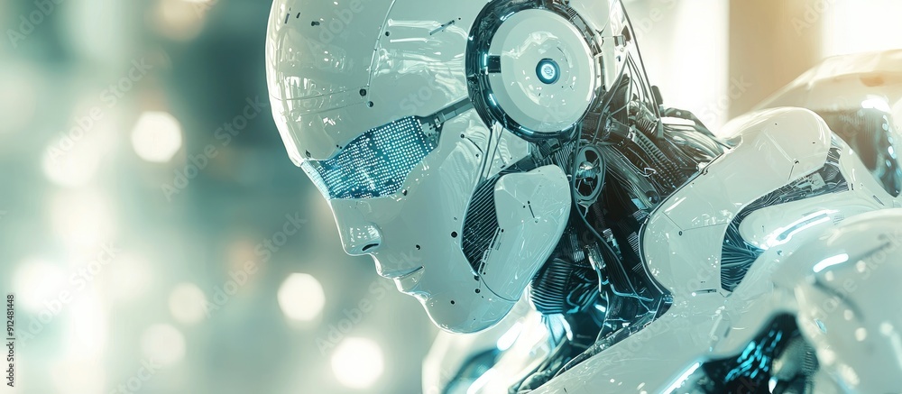 Poster futuristic 3d rendering of advanced robotic technology highlighting artificial intelligence and mach