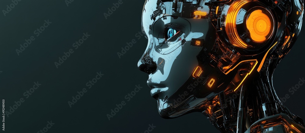 Poster futuristic 3d rendering of advanced robotics technology development artificial intelligence and mach