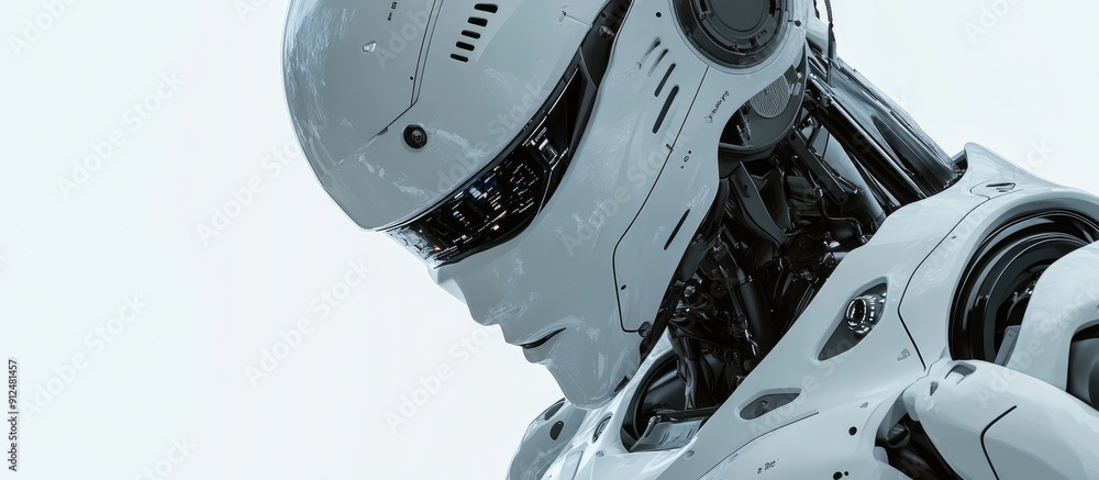 Poster futuristic 3d rendering of a droid robot showcasing advanced technology development artificial intel
