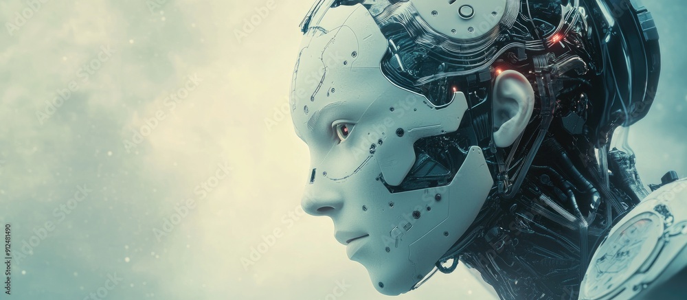 Poster futuristic 3d rendering of advanced robotics technology development artificial intelligence and mach