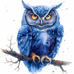 Watercolor Owl on Branch.