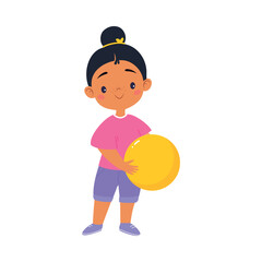 Girl Kid Play Ball at Sport Lesson Vector Illustration