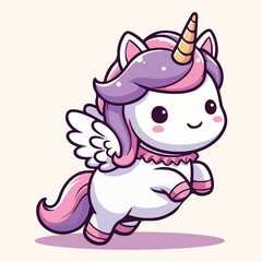 Happy Holidays cartoon character. Cute unicorn, color, simple, outline, plain background