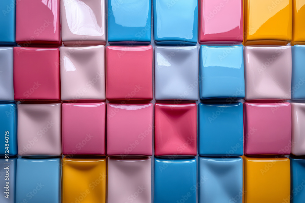 Poster clean and modern illustration of a geometric pattern with square and rectangular tiles in a pastel c