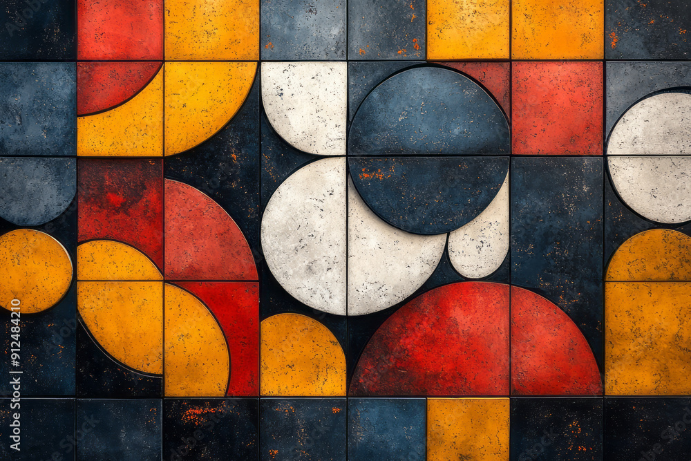 Aufkleber whimsical illustration of a geometric pattern with mixed-shaped tiles forming a playful and dynamic 