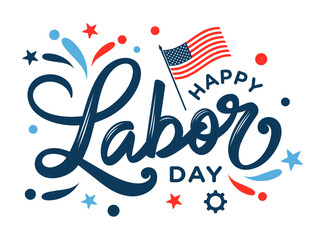 Labor Day hand drawn lettering greeting card 
vector illustration isolated on white background 
for labor day celebration, bbq, party, 
social media post, sign, badge, printable