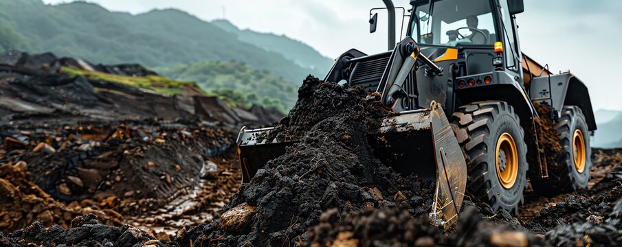 Loader moving soil at a landscaping project, green environment Heavyduty and robust, efficient and reliable, earthmoving equipment
