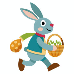 Easter Bunny Carrying Basket Vector Illustration Cartoon Clipart Line Art Design
