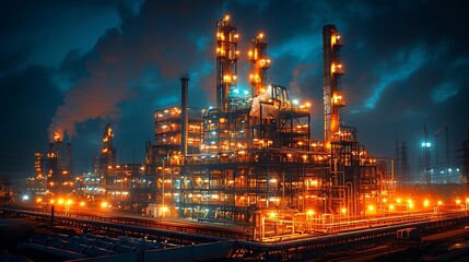 A photo of a crane lifting heavy materials at night, with powerful construction lights illuminating the scene. The contrast between the bright lights and the dark sky creates a striking visual effect.