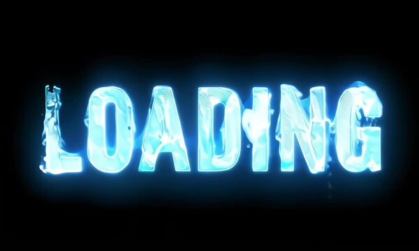 3d water stream effect text animation &ldquo;loading&rdquo; on black background