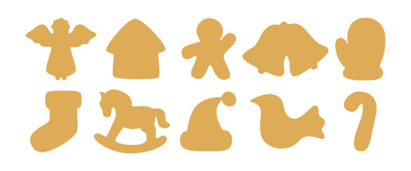 Christmas gingerbread cookie silhouette. Holiday templates for cutter craft machine. Cut shape for stencil isolated on white background. Flat cute vector illustration