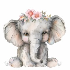 Cute Elephant with Floral Crown.
