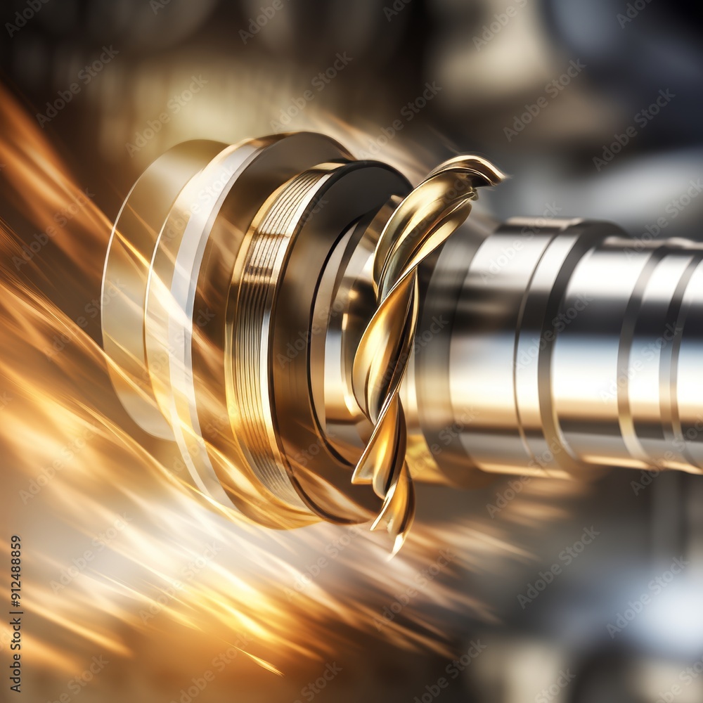 Poster high speed cnc lathe tool with glowing cutting edge in sharp focus for precision machining