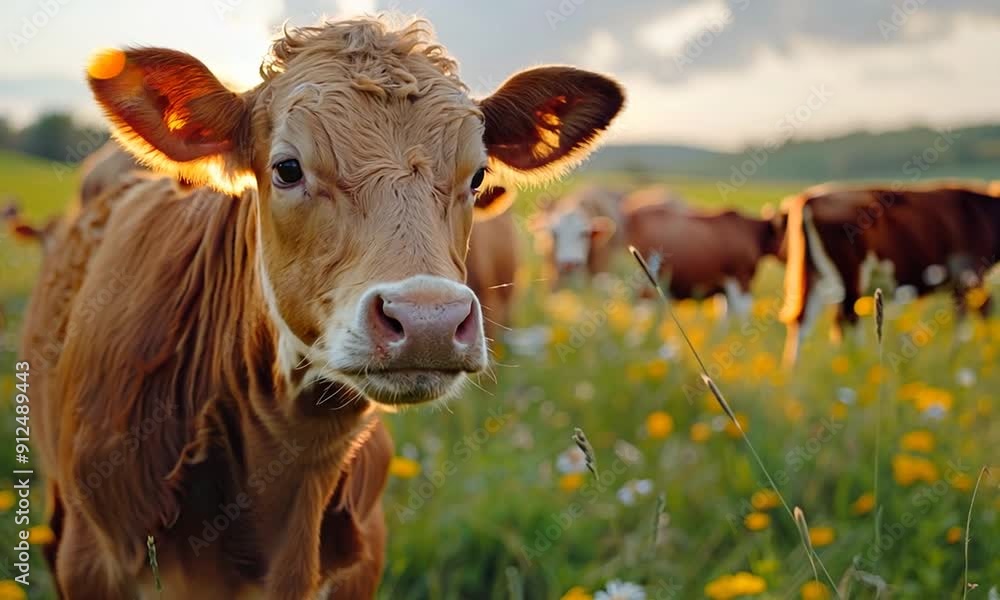 Poster a close-up of a cow in a field