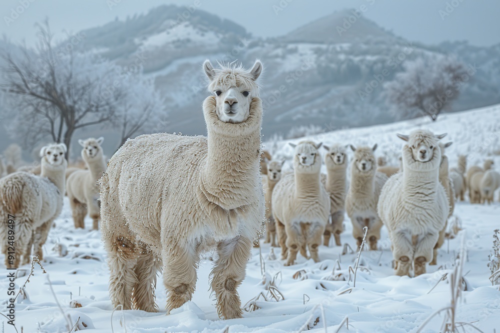 Poster alpaca in snowy field