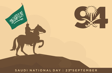 94 Saudi National Day. 23rd September. Arabic Text: Our National Day. Kingdom of Saudi Arabia. Vector Illustration. 