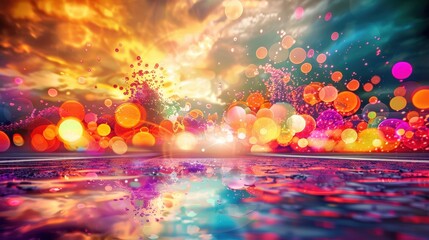 Vibrant Abstract Background with Colorful Sparkling Particles and Light Reflections