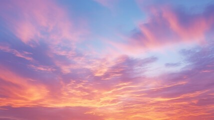Colorful sunset sky with wispy clouds closeup view