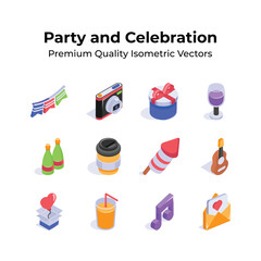 Get this creatively crafted party and celebration isometric icons