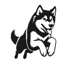 Clean black and white vector silhouette of a husky isolated on white background