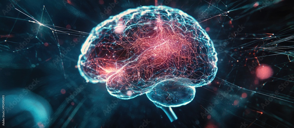 Poster holographic digital brain interface artificial intelligence and deep learning technology concept net