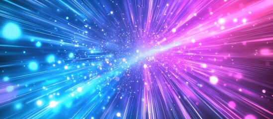 Obraz premium Vibrant radial light beams in an abstract blue and purple neon glow Cosmic explosion background ideal for events celebrations and festive occasions 3D illustration